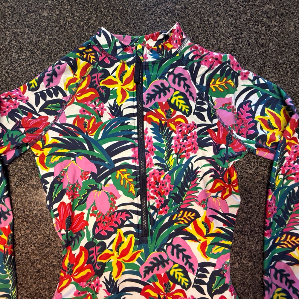 “J. CREW” Tropical Floral Long Sleeve Rash Guard Swimsuit - Picture 3 of 16
